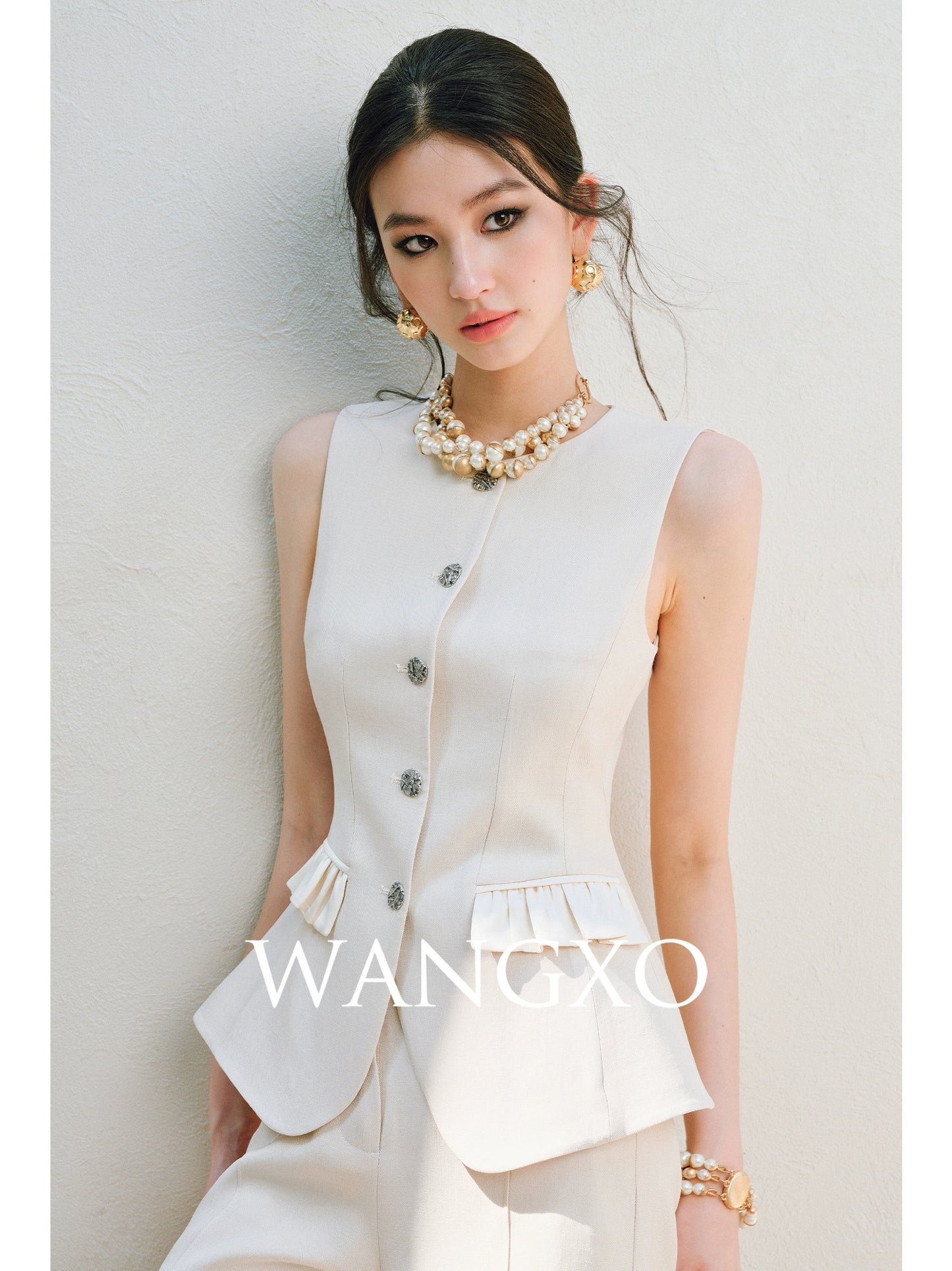 WANGXO |Custom Metal Buckle Round Neck Umbrella Hem Waist Vest- KIRA.