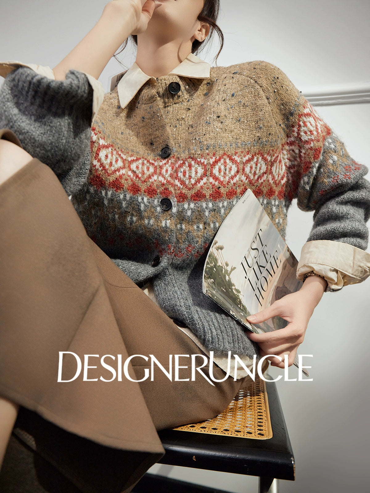 DGU "Twilight" gray sweater women's new loose and lazy style top trendy knitted cardigan- ONE.