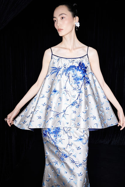 M essential Mackay designer butterfly jacquard blue vine butterfly dress skirt - MASTER.
