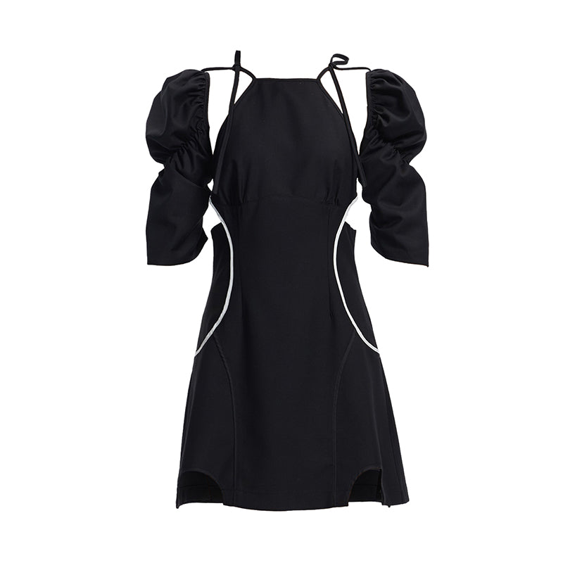 TINY IN panelled detachable sleeve in black dress -COPPER