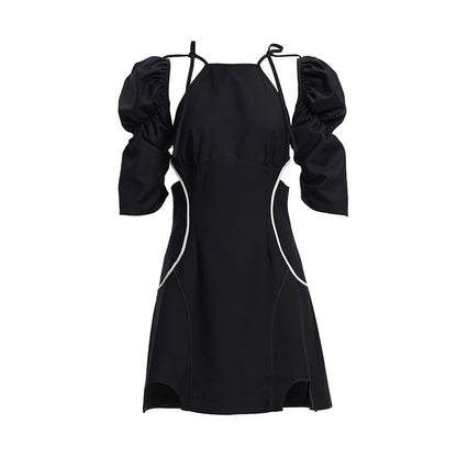 TINY IN panelled detachable sleeve in black dress -COPPER