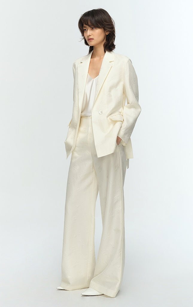 COMME MOI Lu Yan designer high-intelligence commuter silk wool jacquard wide-leg pants - BIEBER.