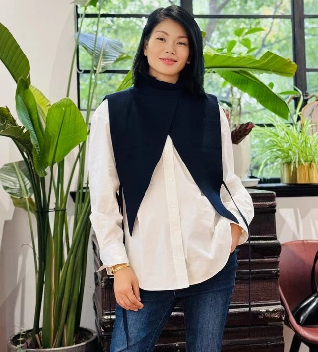 COMME MOI Lu Yan designer new women's casual fashionable wool knitted turtleneck shoulder - FADED.