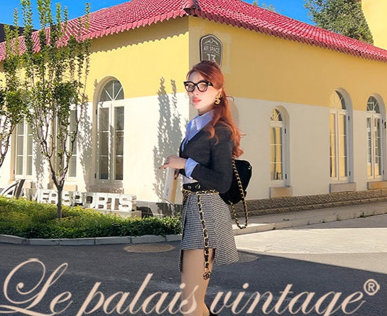 Le Palais Vintage Original Irregular Long Woolen Houndstooth Skirt - Mma.