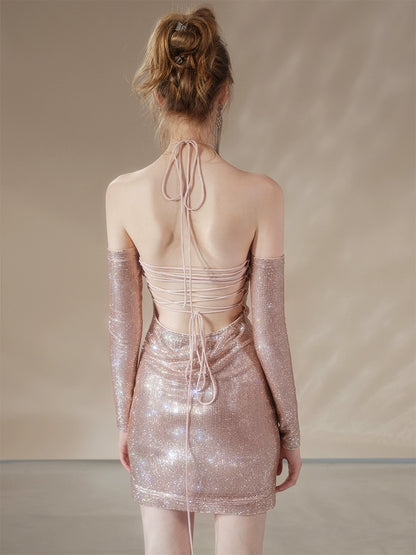 Wardrobes by Chen Elegant Off Shoulder Long Sleeve Midi Cocktail Dress-Hanna