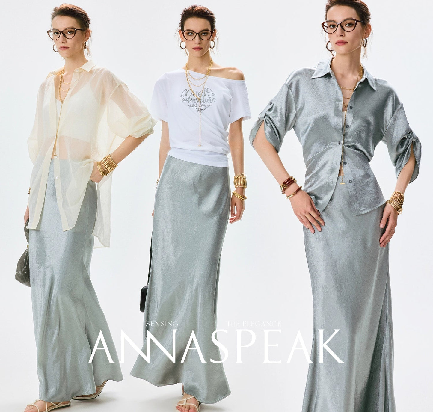 ANNASPEAK cut slightly wrinkled NAIA acetic acid slimming top mermaid skirt-NANA.