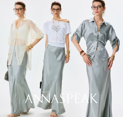 ANNASPEAK cut slightly wrinkled NAIA acetic acid slimming top mermaid skirt-NANA.