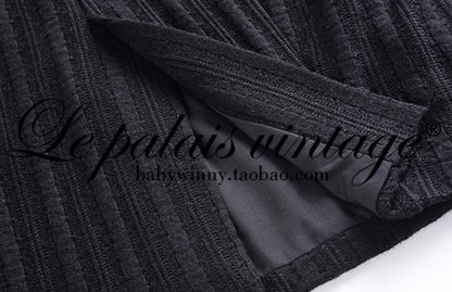 Le Palais Vintage Elegant Black and White Round Neck Cardigan High Waist Pencil Office Skirt-Ivy