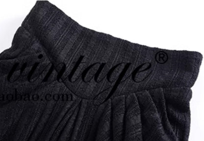 Le Palais Vintage Elegant Black and White Round Neck Cardigan High Waist Pencil Office Skirt-Ivy