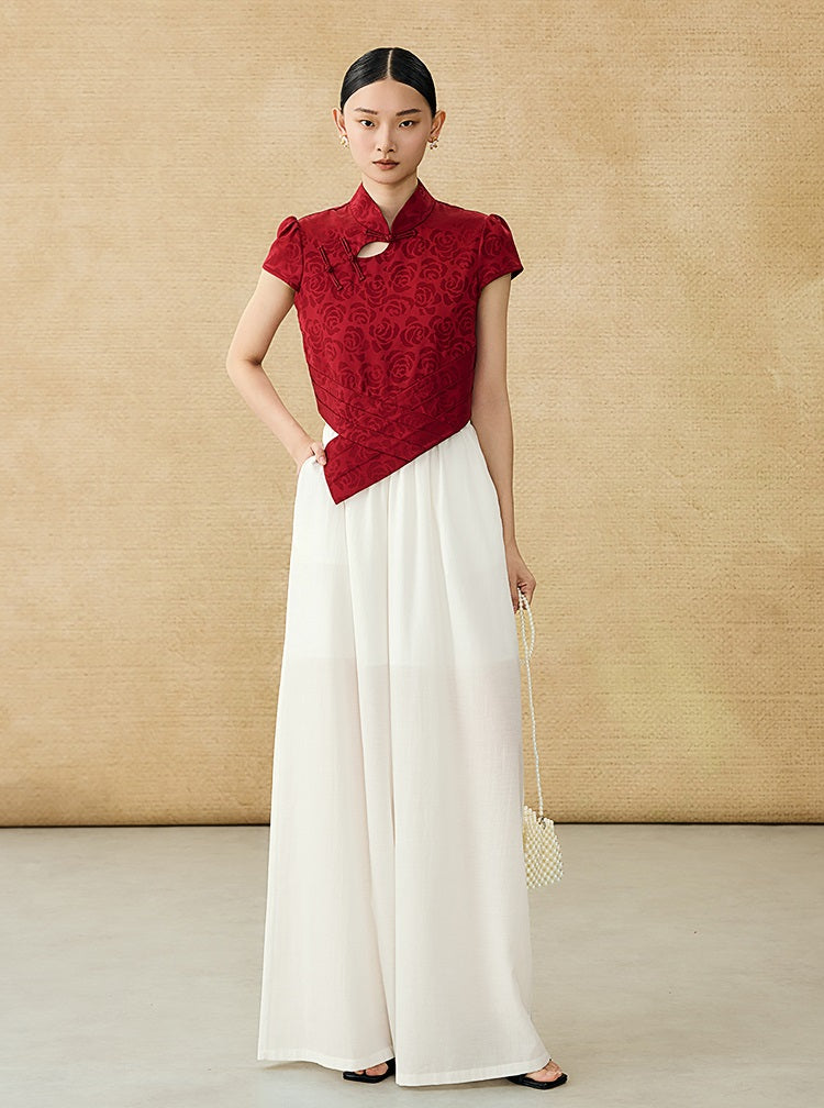 HECO Chinese acetate stand-up collar hollow buckle T-shirt - QUES.