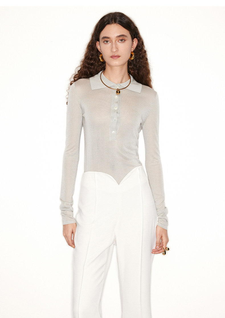 ATELIER MISS LU vintage style long sleeves ice feeling knit top - FORTUNE