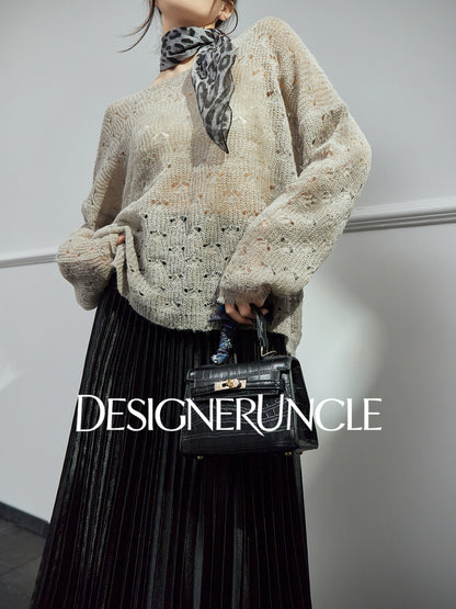 DGU| Gray Slimming Elegant Hollow Design Light Luxury Top Knitwear - Felix.