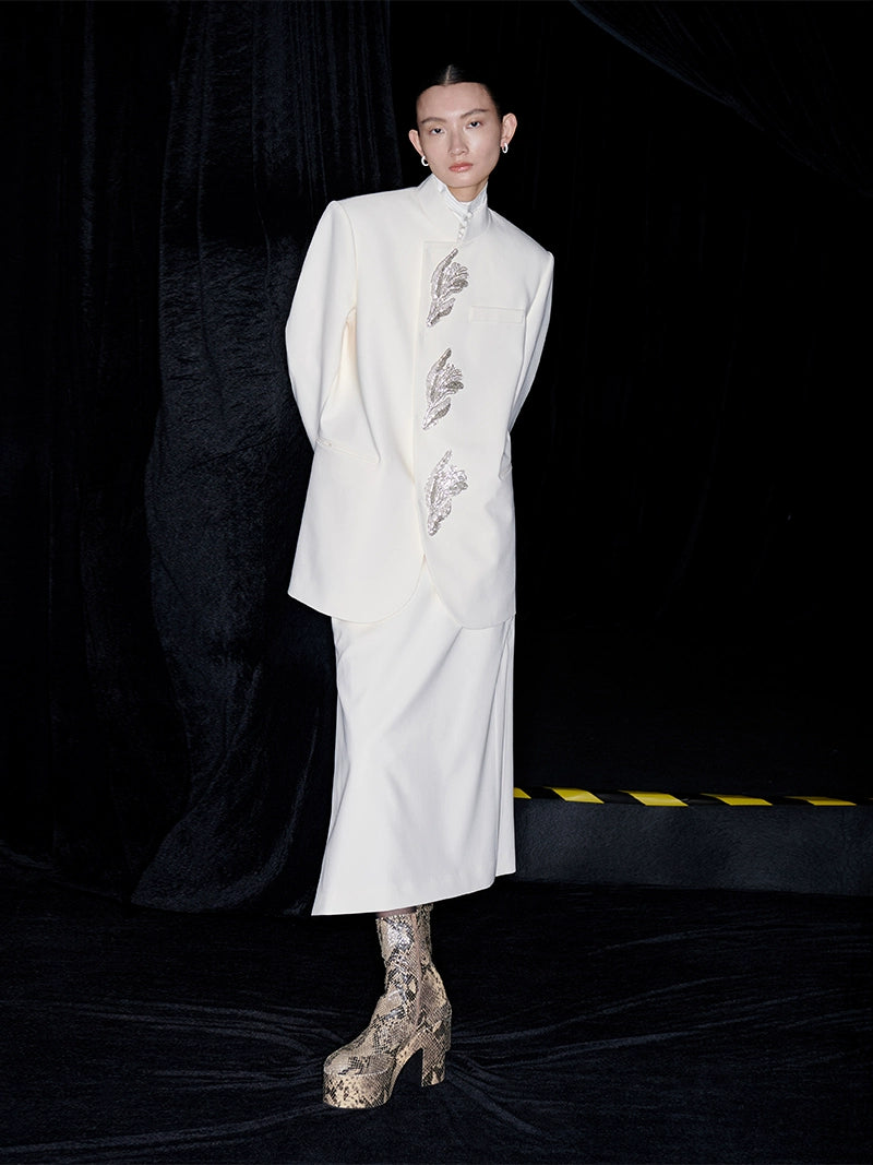 M essential Mackay designer Jiayang twill iris beads new Chinese silhouette suit - about.