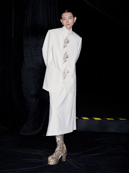 M essential Mackay designer Jiayang twill iris beads new Chinese silhouette suit - about.