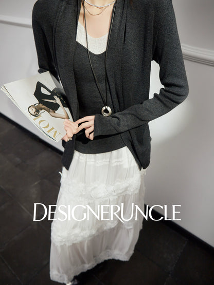 DGU "Moqin" dark flower gray jacket new lazy style design loose cardigan - Avery.