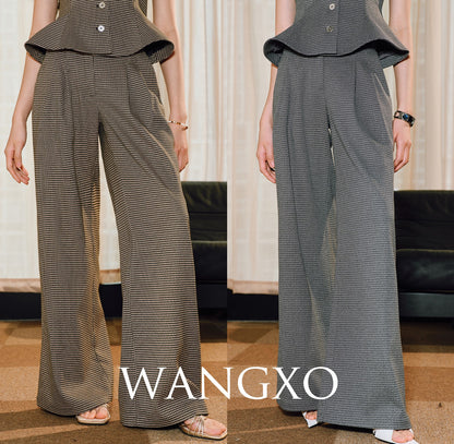 WANGXO | V-Neck Waist Ruffle Swing Sleeveless Vest Suit-ZORA.