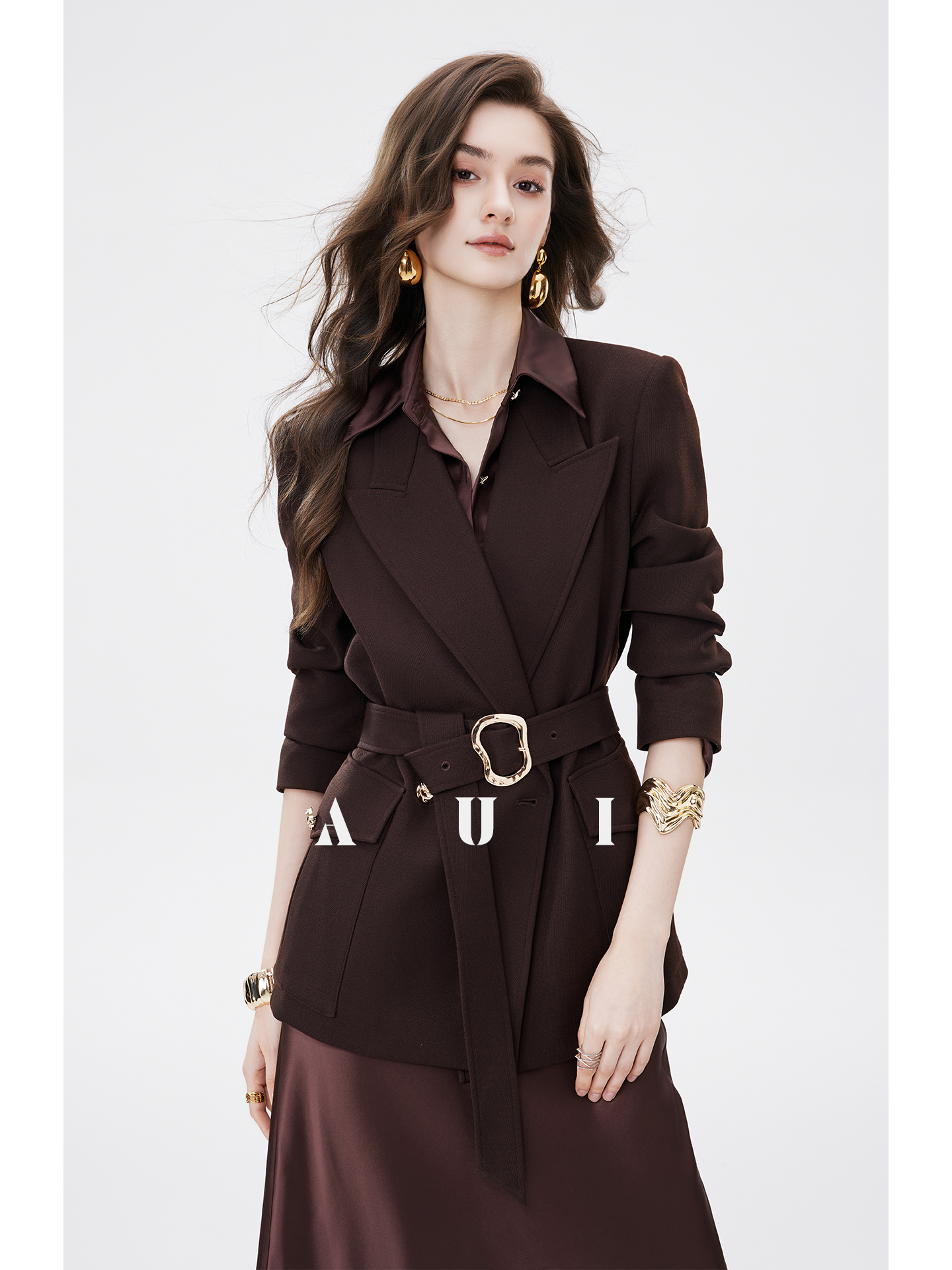 AUI Maillard polo collar blazer sense light workplace commuter waist suit - Aera.