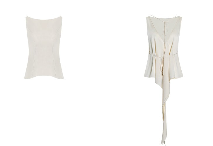 M essential Artful Agility Irregular Streamer Top Pleated Bony Structured Skirt-LIRESSA