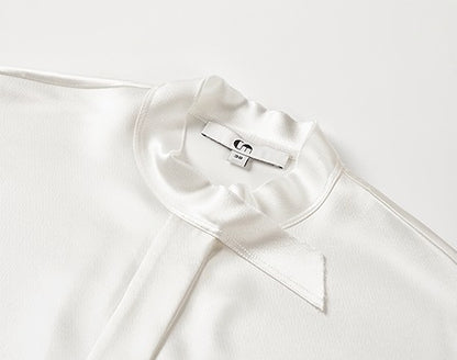 COMME MOI Lv Yan Designer Summer Women's Half Placket Gauze Strip satin  Top - REMI.