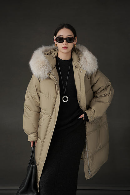 PIAOIN Korean Edition Casual Long Down Thickened Hooded Coat Versatile Jacket-TIA