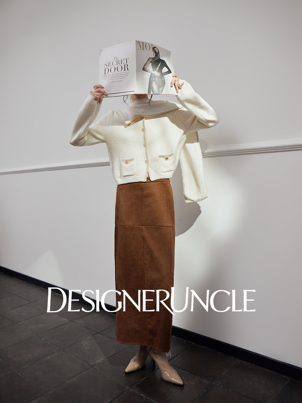 DGU "Suyu" white sweater lazy style loose and versatile slimming solid color jacket - Roberta.