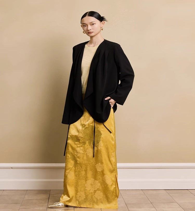 HECO Acetate Peony Jacquard Embroidery Side Slit Maxi Skirt  - SMART.