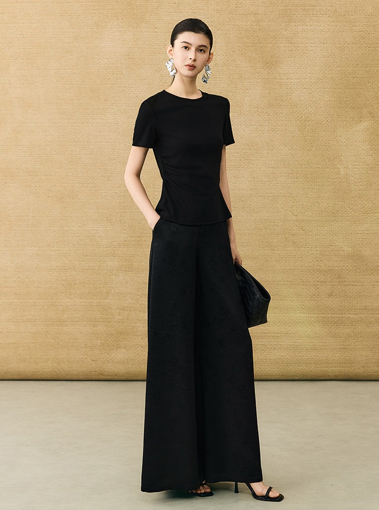HECO Chinese Style Waist Shirred Knit Slim Stretch Top- STIQE.