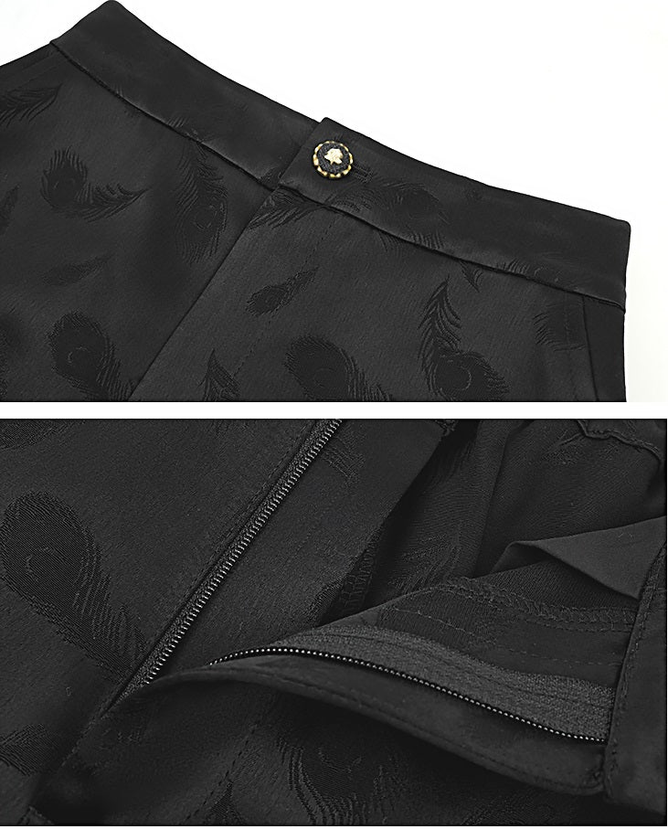 HECO Feather Jacquard Wide-leg Slacks Drape High-waisted Women - PRUDE