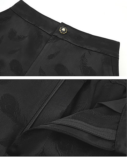 HECO Feather Jacquard Wide-leg Slacks Drape High-waisted Women - PRUDE