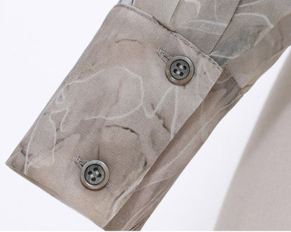 WANGXO | Silky Drape Smooth Georgette Vine-Inspired Geometric Print Entwined Twisted Shirt  -LYRA