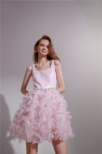 Wardrobes by Chen Elegant Pink Long Sleeve Short Jacket/Ruffle bridal Dress-Maggy