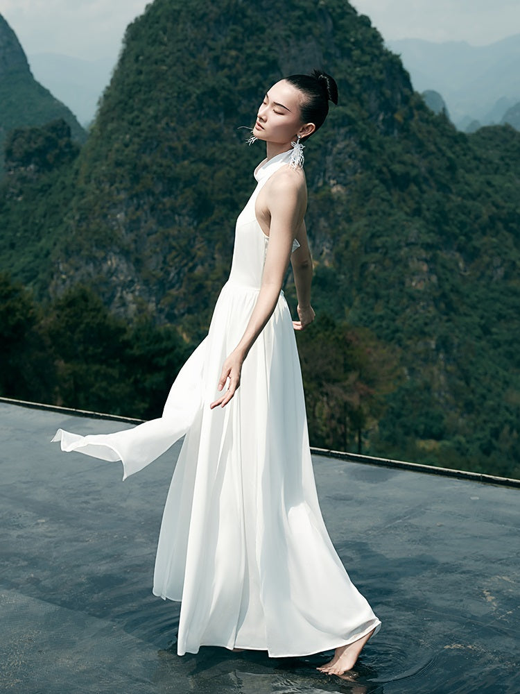 HECO Chinese Style Spell Receiving Waist Sleveless Dress - SIMMER.