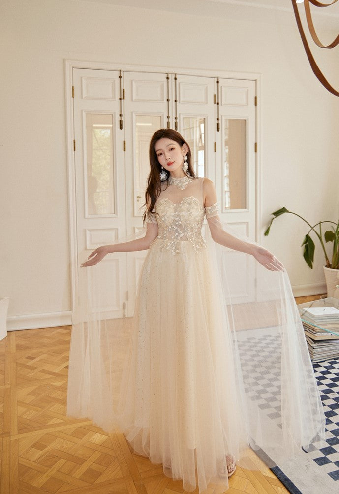 DOLLY Elegant Flower Stand Collar Sleeveless High Waist Tutu Wedding Dress-BELINDA