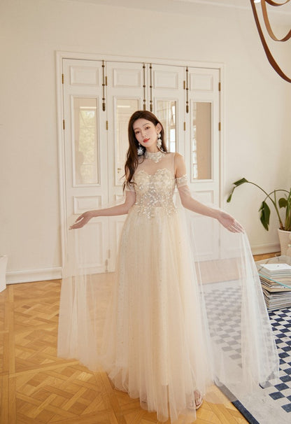 DOLLY Elegant Flower Stand Collar Sleeveless High Waist Tutu Wedding Dress-BELINDA