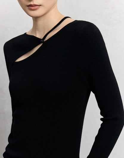 HECO asymmetrical hollow Red Black Apricot wool blend knitwear - mere.