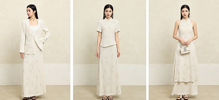 HECO Linen Pearl Leaf Bead Embroidery High Waist Long Skirt Women - JUDAH.