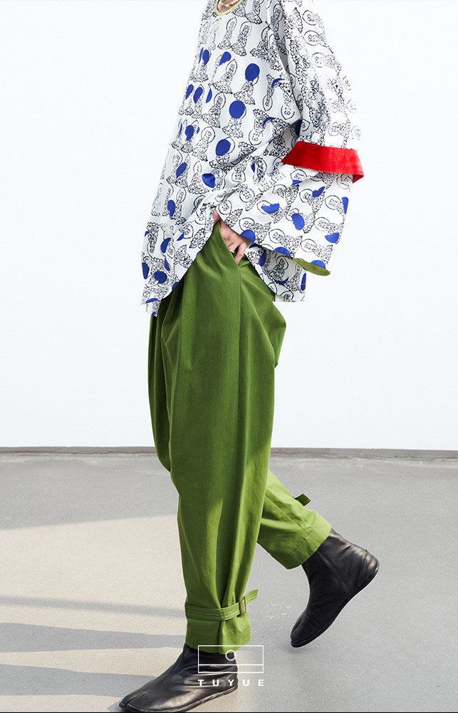 TUYUE  Green Cotton Casual Silhouette Leggings Pants- BENITA.