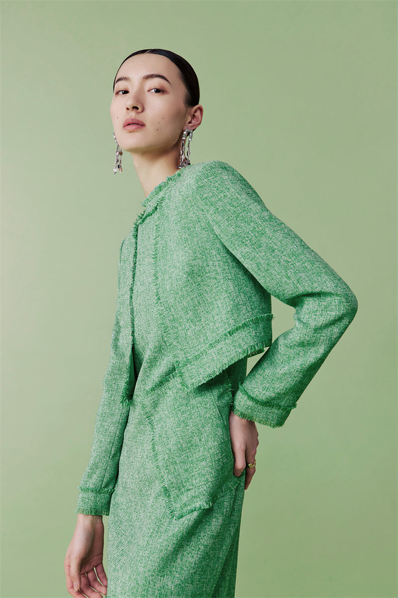 PURITY Bright green seiko fringed French tweed sleeveless dress - Roma