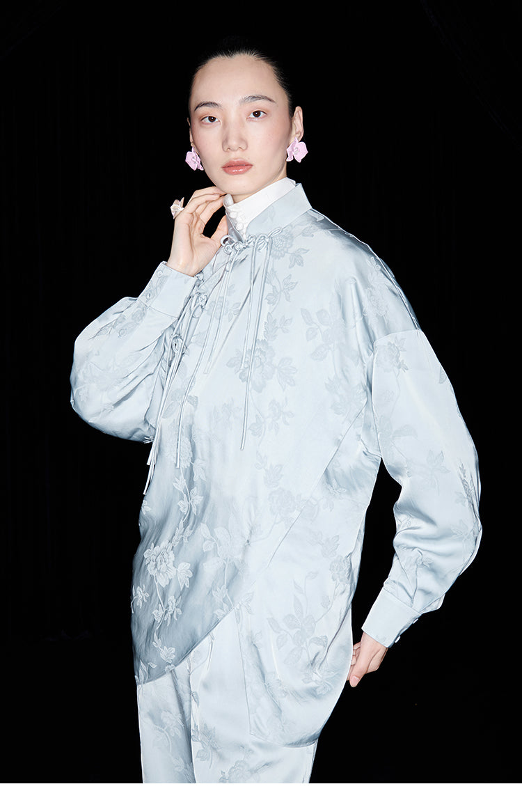 M essential Mackay designer pastel bue disc button placket shirt pant top set - sept.