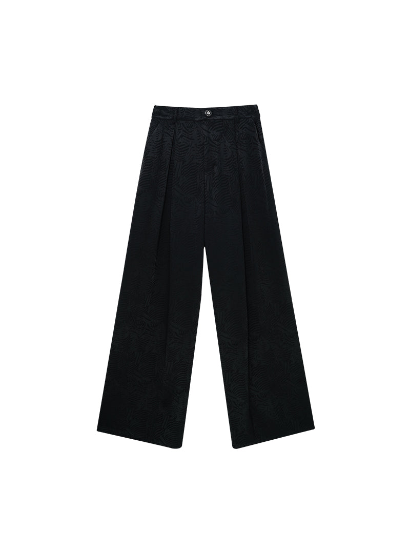 HECO Jacquard Drapy Wide-leg High Waist Casual Black White Pants - COMMAND.
