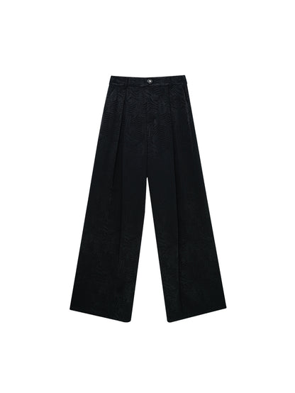HECO Jacquard Drapy Wide-leg High Waist Casual Black White Pants - COMMAND.
