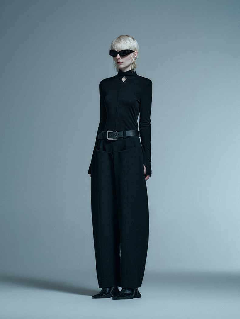 ANNAKIKI casual four-pointed star cut-out slim top-KAIYA