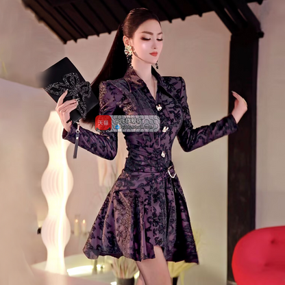 VJE  jacquard celebrity style pleated shirt dress - MIA.