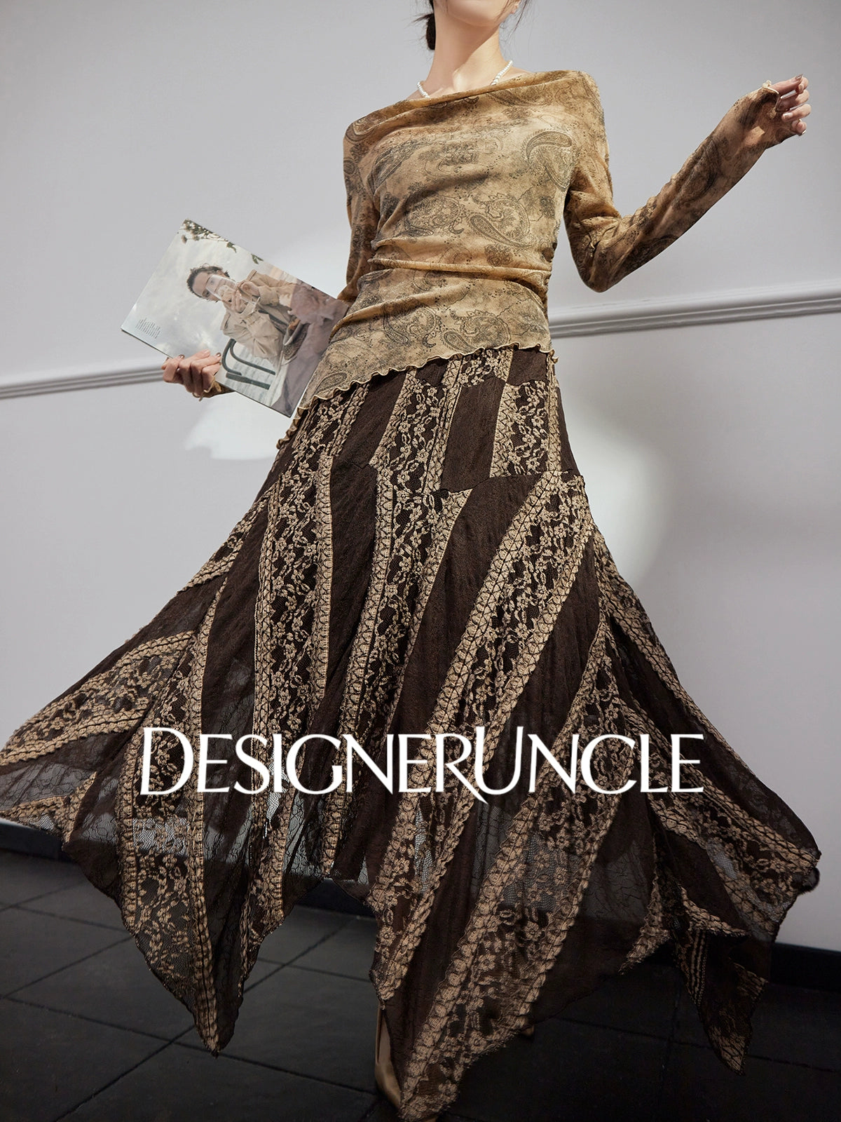 DGU "Night Weave" coffee skirt new A-line high-waisted long slimming top - PAYPHONE.