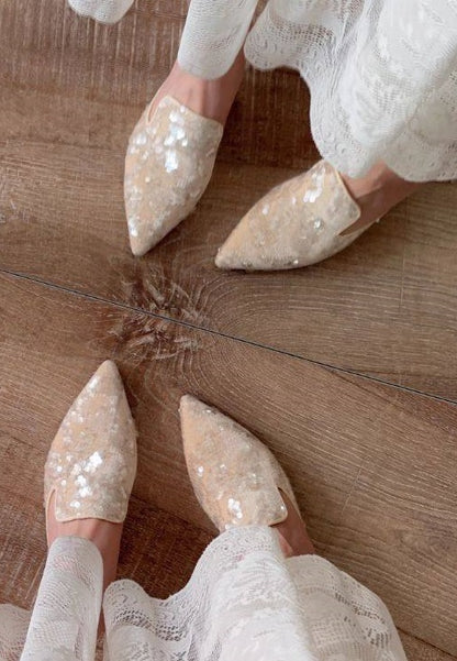 B-FEI Niche Embroidered Pointed Semi-Toe Kitten Heel Mules-IMMU.