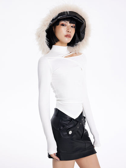 [20% OFF] TINY IN irregular cut-out off-the-shoulder long-sleeved T-shirt temperament slim fit half-neck base layer