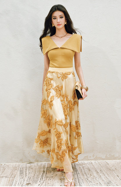 WANGXO | Flower Detailing on a Gorgeous Large A-Line Swing Skirt -SENA