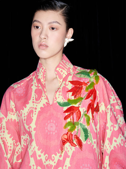 M essential Mackay designer Tuohua calico Burmese tree appliqué embroidered shirt pant set - tao