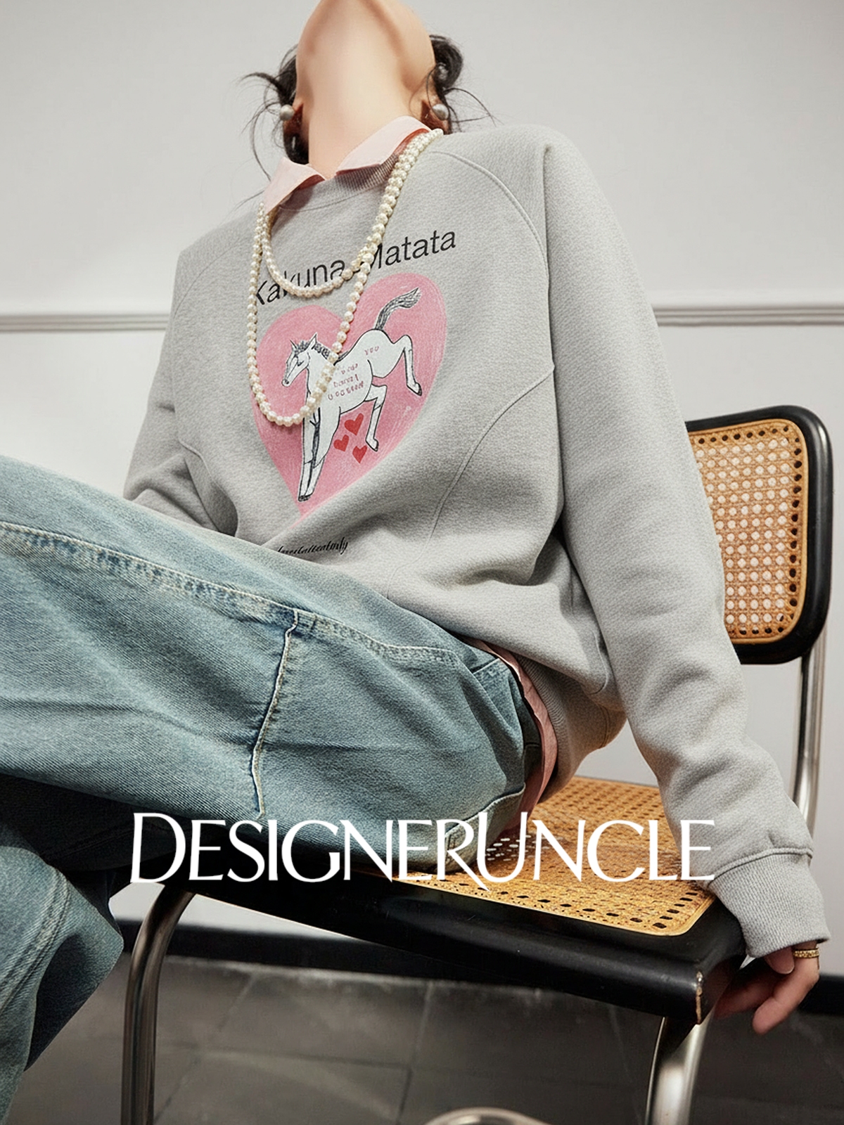DGU×LAB "Airspace" gray crew neck loose lazy style printed top - HOLY