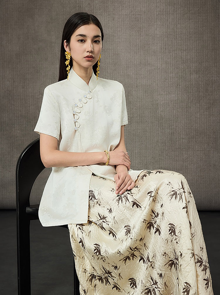 HECO Flower Branch Dark Pattern Short Sleeve Collar Shirt - CHANTS.